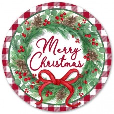 Merry Christmas Wreath Metal Sign, 12" Dia., MD0977