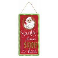 Santa Stop Here Metal Sign, 12"H, MD1227