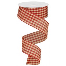 Red & White - Primitive Gingham Check Ribbon - ( 1-1/2 Inch