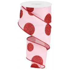 Pale Pink/Glittered Red Dots Ribbon, 2.5", RG0182515