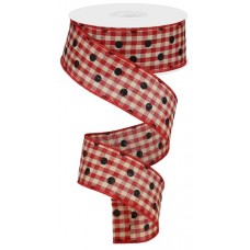 Red/Cream/Black Polka Dot Gingham, 1.5", RG019982C