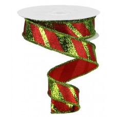 Lime Green/Red Glitter Lines, 1.5", RG8866LT