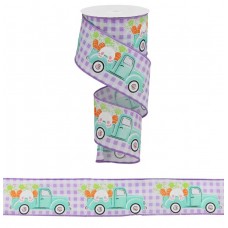 Bunny w/Truck Purple Gingham Ribbon, 2.5", RGA160313