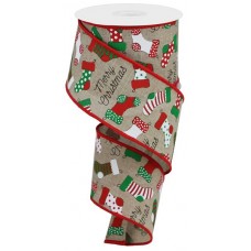 Christmas Stockings on Tan, 2.5", RGB126818