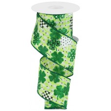 Patterned Shamrocks on Lime Green Plaid, 2.5", RGC1883