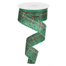 Green/Red Plaid w/Glitter, 1.5", RGE1275