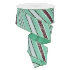 Mint Green Diagonal Lines, 1.5", RGE1511AN