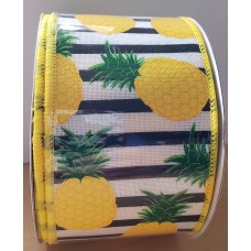 Pineapple with Blk/Wht Stripe Ribbon, 2.5", RW88010